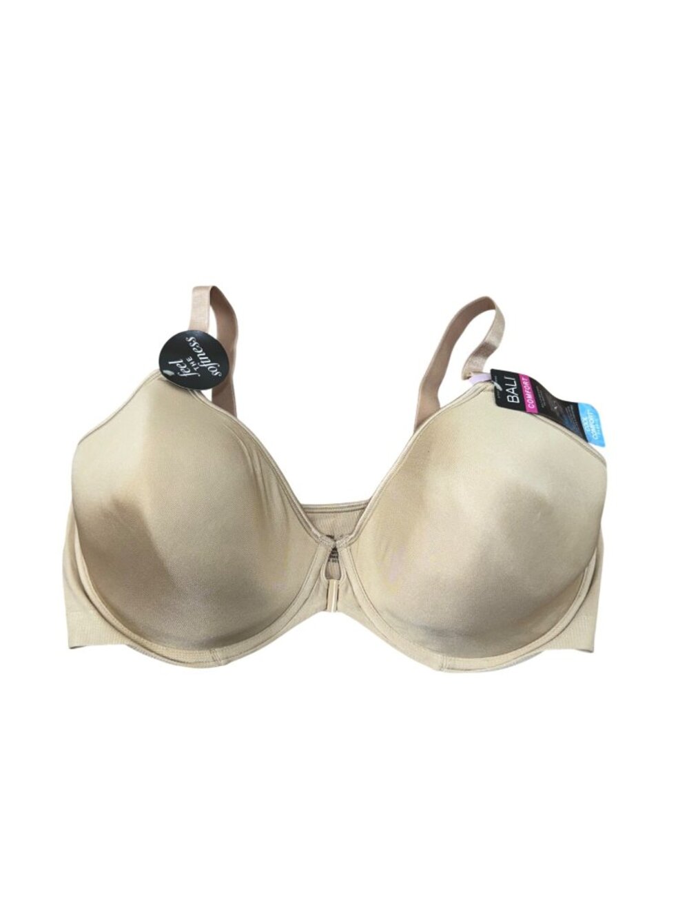 Bali Comfort Cool Fabric Underwire Bra 42D Beige Front Closure Seamless Design